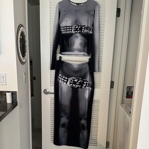 Fashion Nova Black and Gray Skirt Set